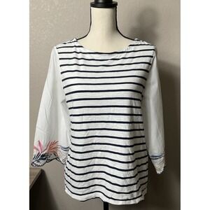 Chico's Cotton Embroidered Sleeve Mixed Media Blouse Size 1